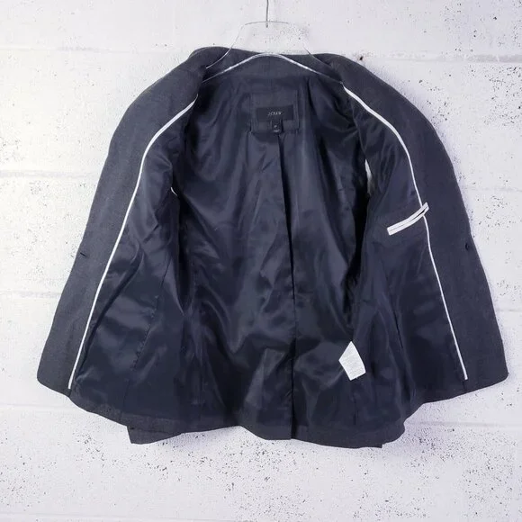 J. Crew Womens 2 Petite Regent Blazer Charcoal Gray Wool B0327 One Button‎ - Picture 3 of 9